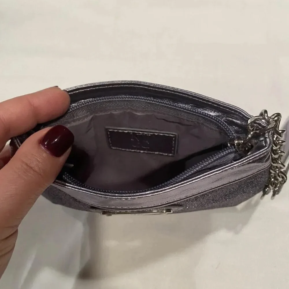 NY & C New York & Company Small Purple Gray Glitter Iridescent Wristlet Clutch